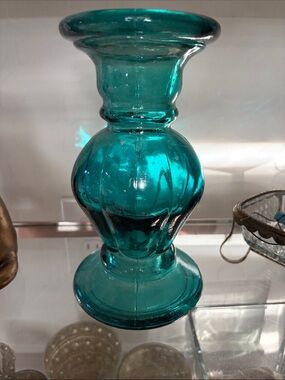Pottery Barn Teal Handblown Glass Vase